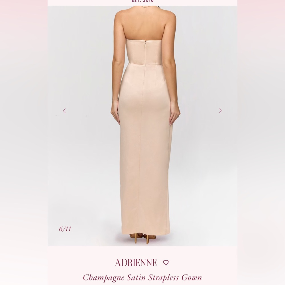 Adrienne Champagne Satin Strapless Gown - Picture 4 of 6